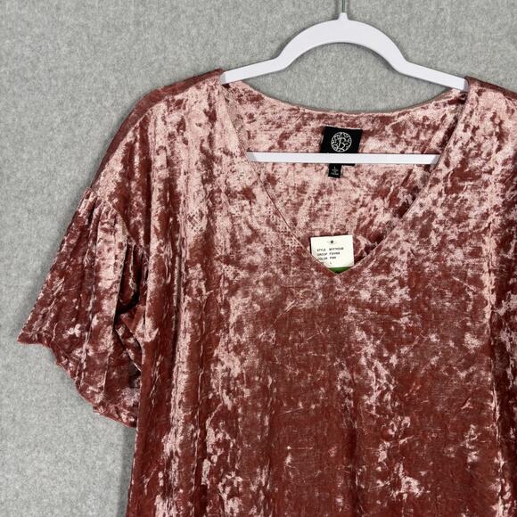 Bobeau Top Large Pink Crushed Velvet Flowy Flutter Romantic Coquette Boho Velour - Picture 2 of 12